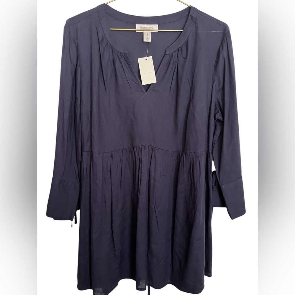 Motherhood Deep Blue V-Neck Blouse 3/4 Sleeve M